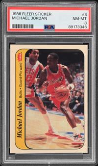 A 1986-87 Fleer Michael Jordan Rookie Sticker No. 8 (PSA 8 NM-MT)