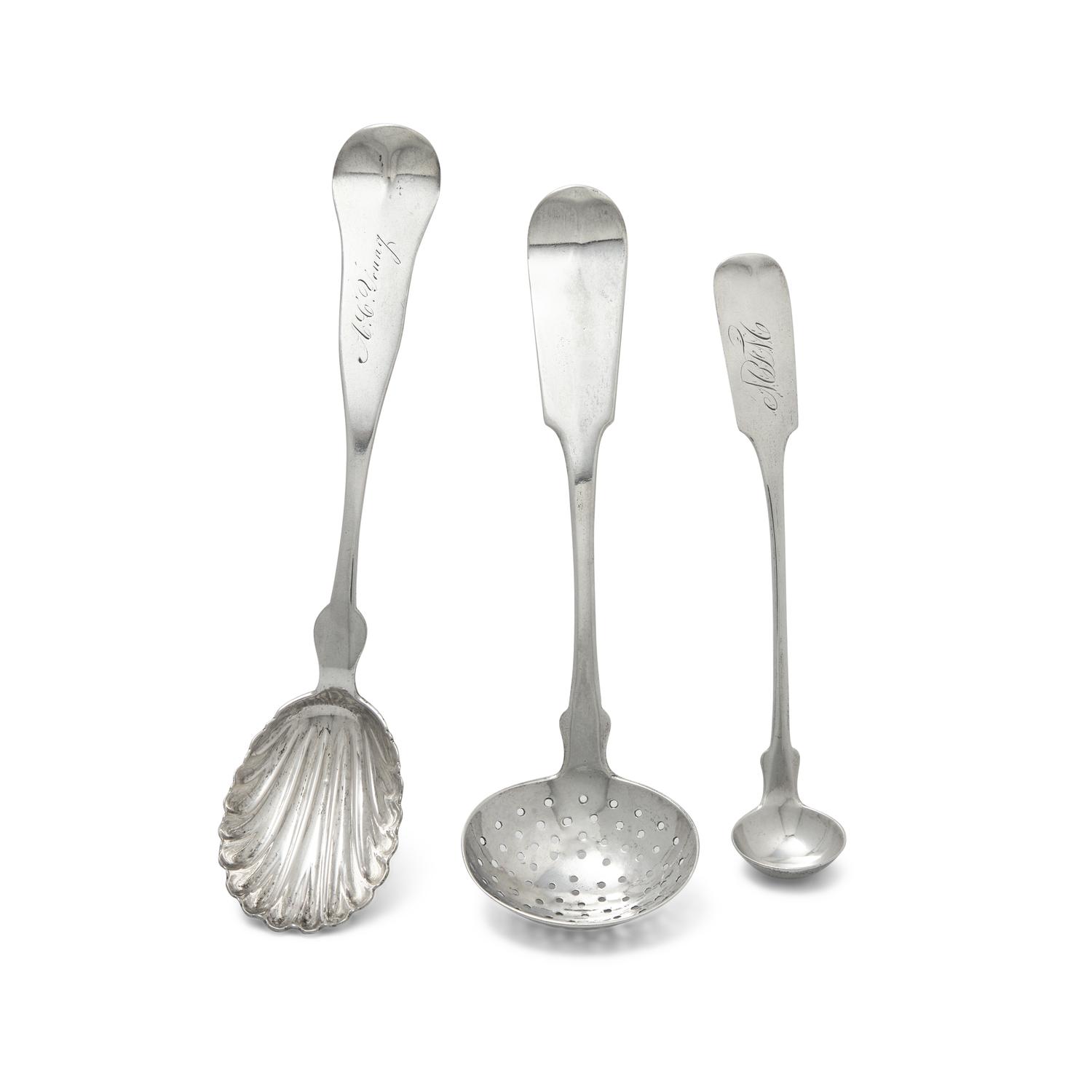 A Group of Three Coin Silver Serving Articles
