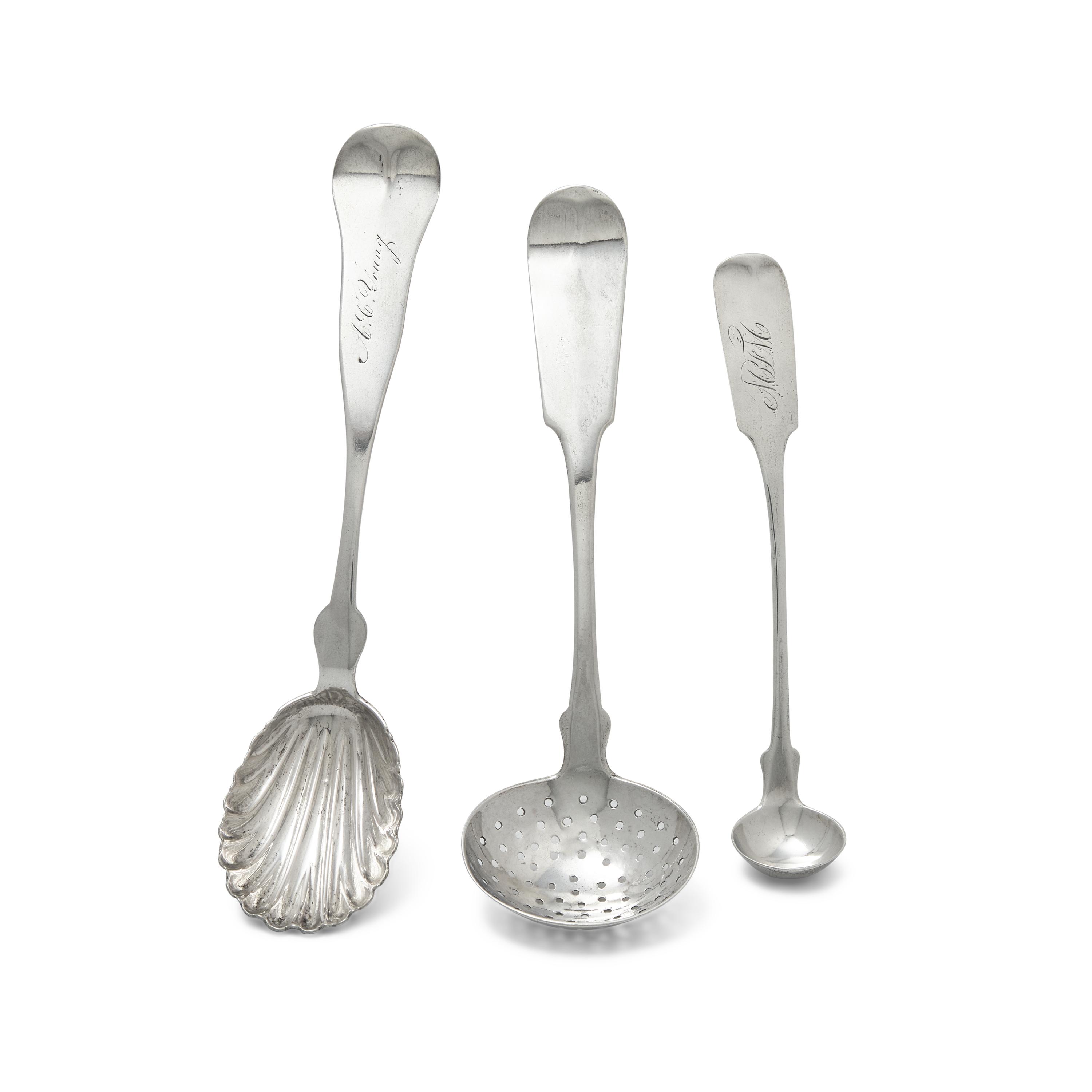 A Group of Three Coin Silver Serving Articles