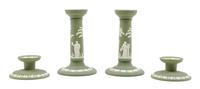 Two Pairs of Wedgwood Jasperware Candlesticks Height of taller pair 6 1/2 inches. — 20TH CENTURY