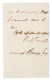 EMERSON, Ralph Waldo (1803-1882). Autograph letter signed ("R.W. Emerson"), to Mr. Edward Bangs. Concord, 18 June (no year).