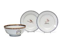 A Chinese Export Porcelain Bowl and Pair of Plates