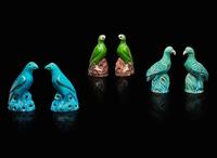 Three pairs of Chinese export enameled porcelain birds 出口瓷塑鳥三對