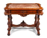 A Victorian Burlwood Side Table Height 28 1/2 x width 29 x depth 24 inches. — LATE 19TH CENTURY