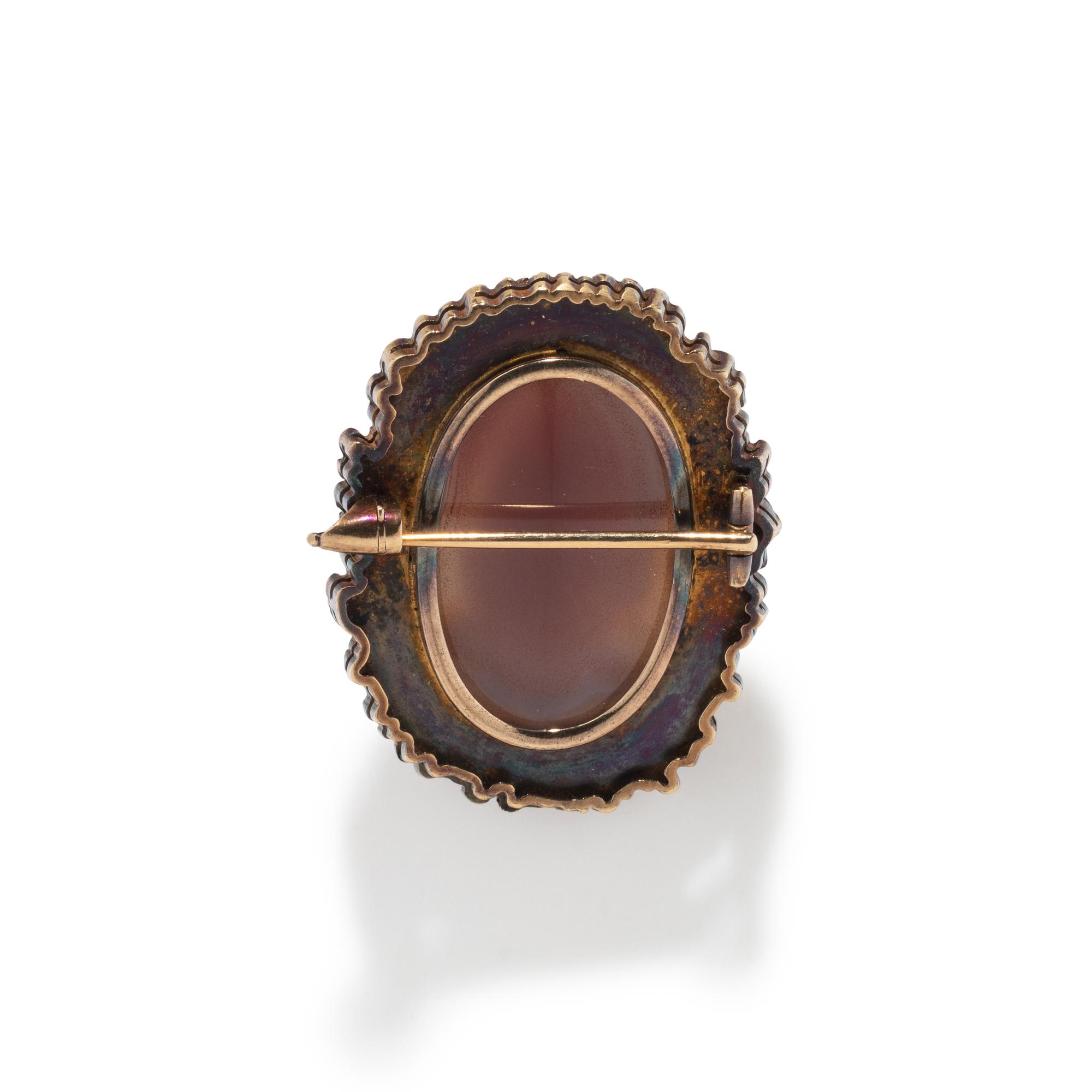 A Neoclassical Agate Cameo Brooch with a Bearded Male Portrait Head