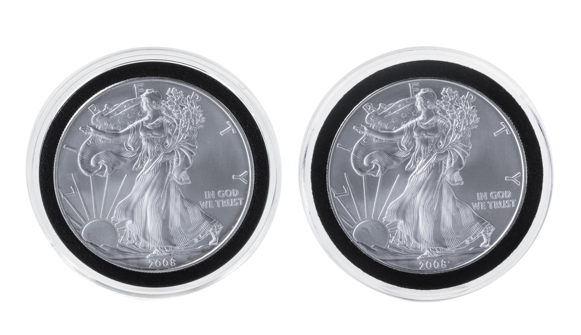 A Pair of United States 2008 Silver Eagle $1 Rounds