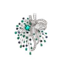 Diamond, Emerald and Sapphire Spray Brooch