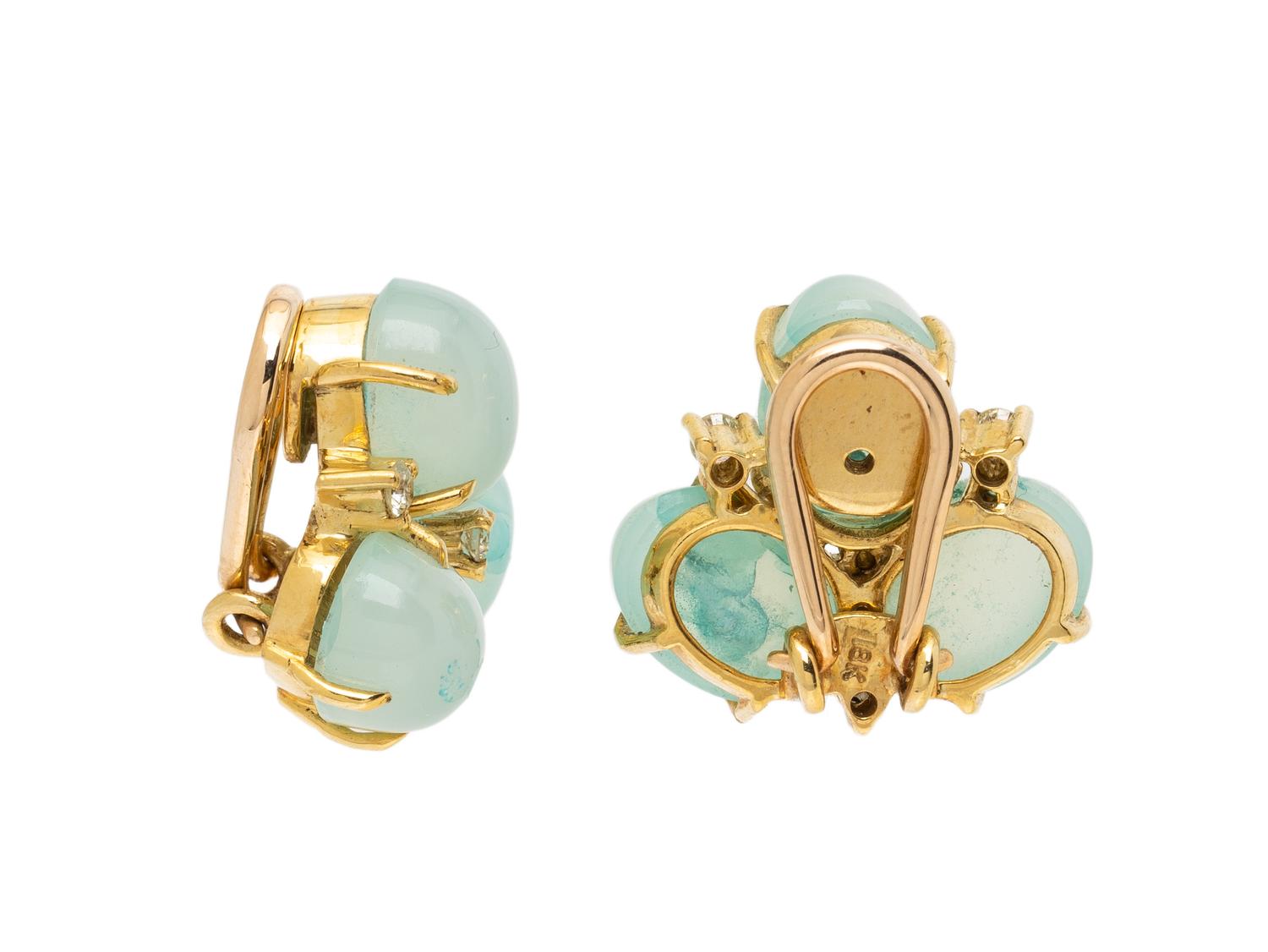 DYED GREEN CHALCEDONY AND DIAMOND EARRINGS