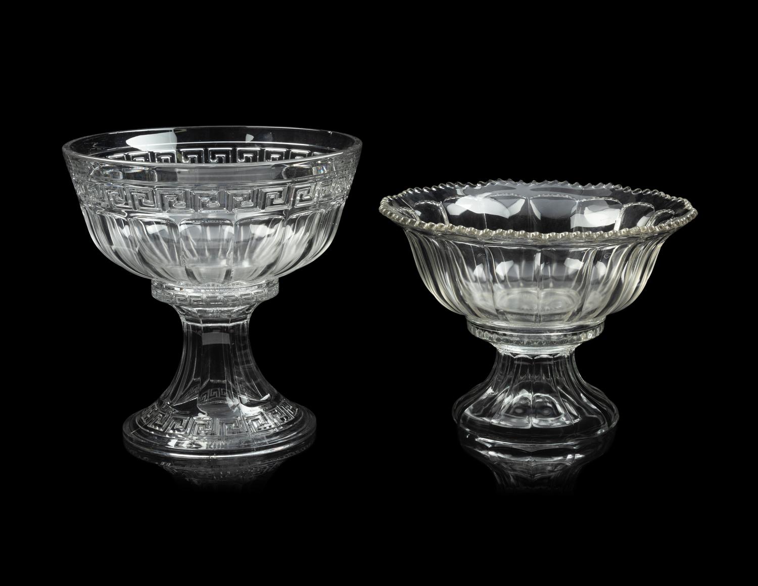 Two Molded Glass Punch Bowls and Stands