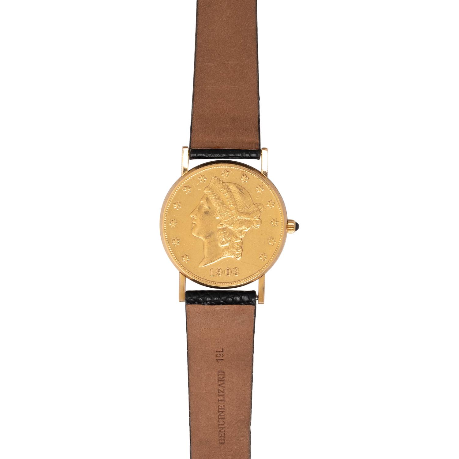 CORUM, 18K YELLOW GOLD US $20 COIN WRISTWATCH