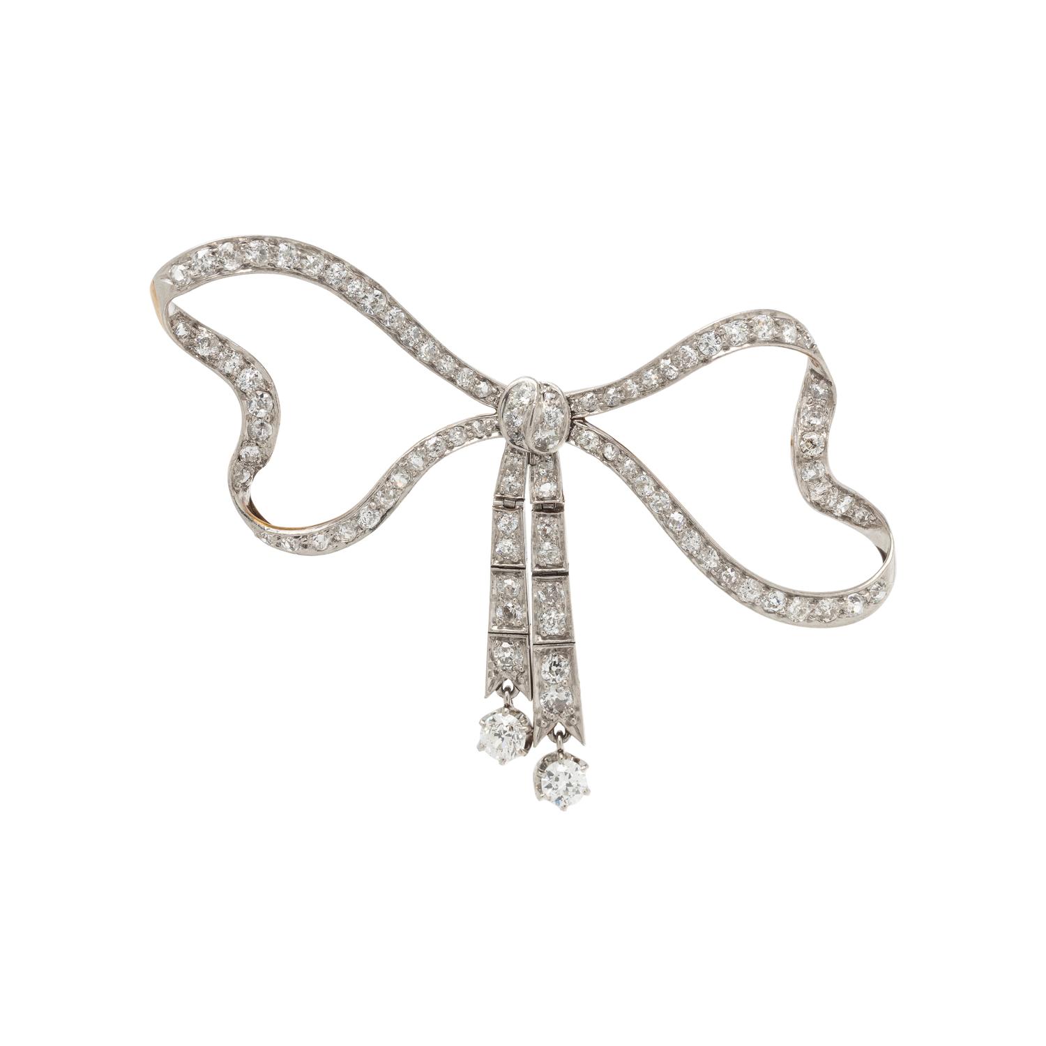 ANTIQUE, DIAMOND BOW BROOCH