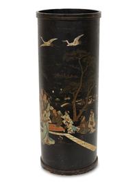A Japanese Black and Polychrome Lacquer Umbrella Jar