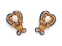 A Yellow Gold, Opal, Diamond and Enamel Demi-Parure,