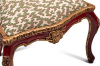 A Set of Six Italian Rococo Red-Painted and Parcel Gilt Dining Chairs