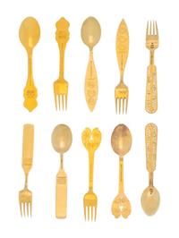 A Collection of Danish Silver-Gilt Christmas Fork and Spoon Sets