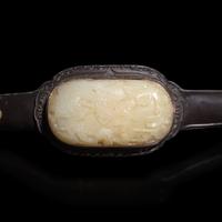 A Chinese Jade Inset Hardwood Ruyi Scepter, Late 19th-20th Century — 晚清-民國 白玉三鑲硬木如意