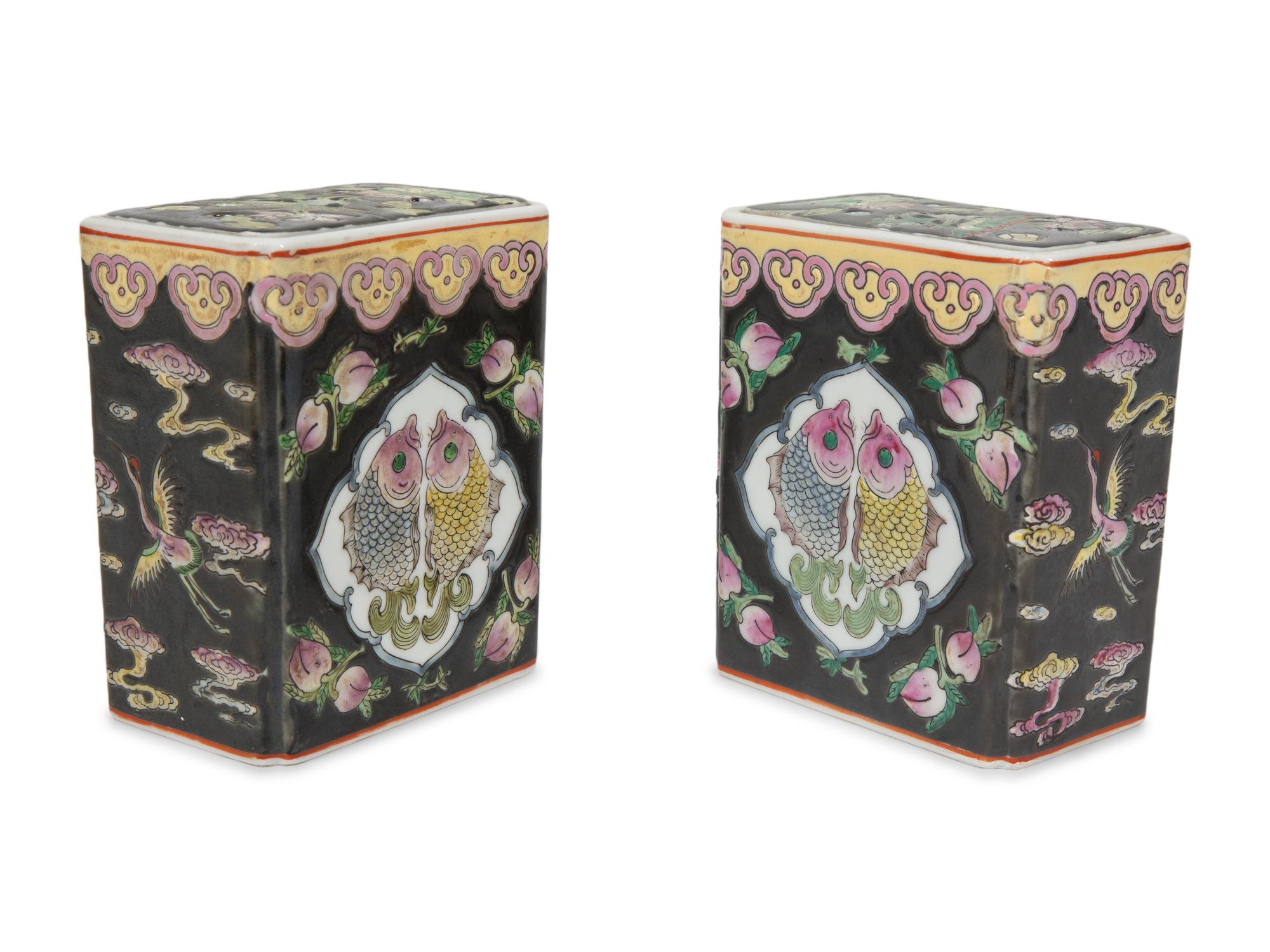 A Pair of Chinese Export Famille Noire Cache Pots — 19TH/20TH CENTURY