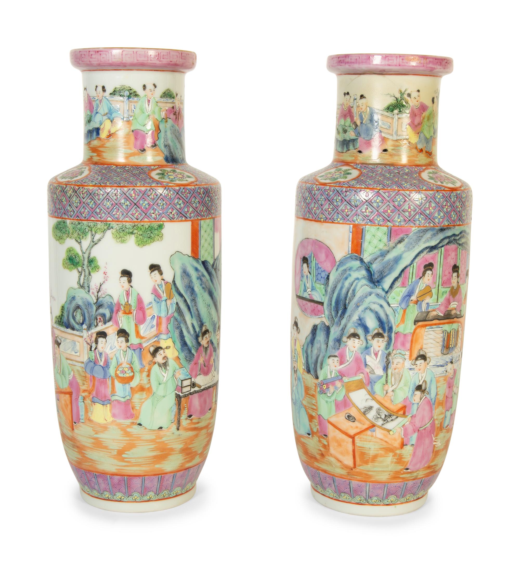 A Pair of Chinese Export Famille Rose Porcelain Vases — 19th/20th Century
