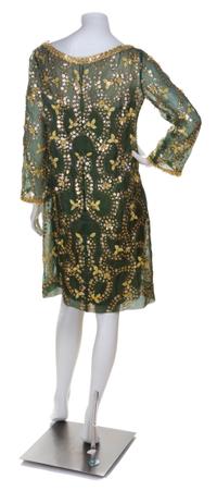 A Malcolm Starr Green Silk Sequin Cocktail Dress, No size.