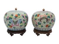 A Pair of Chinese Famille Rose Porcelain Ginger Jars