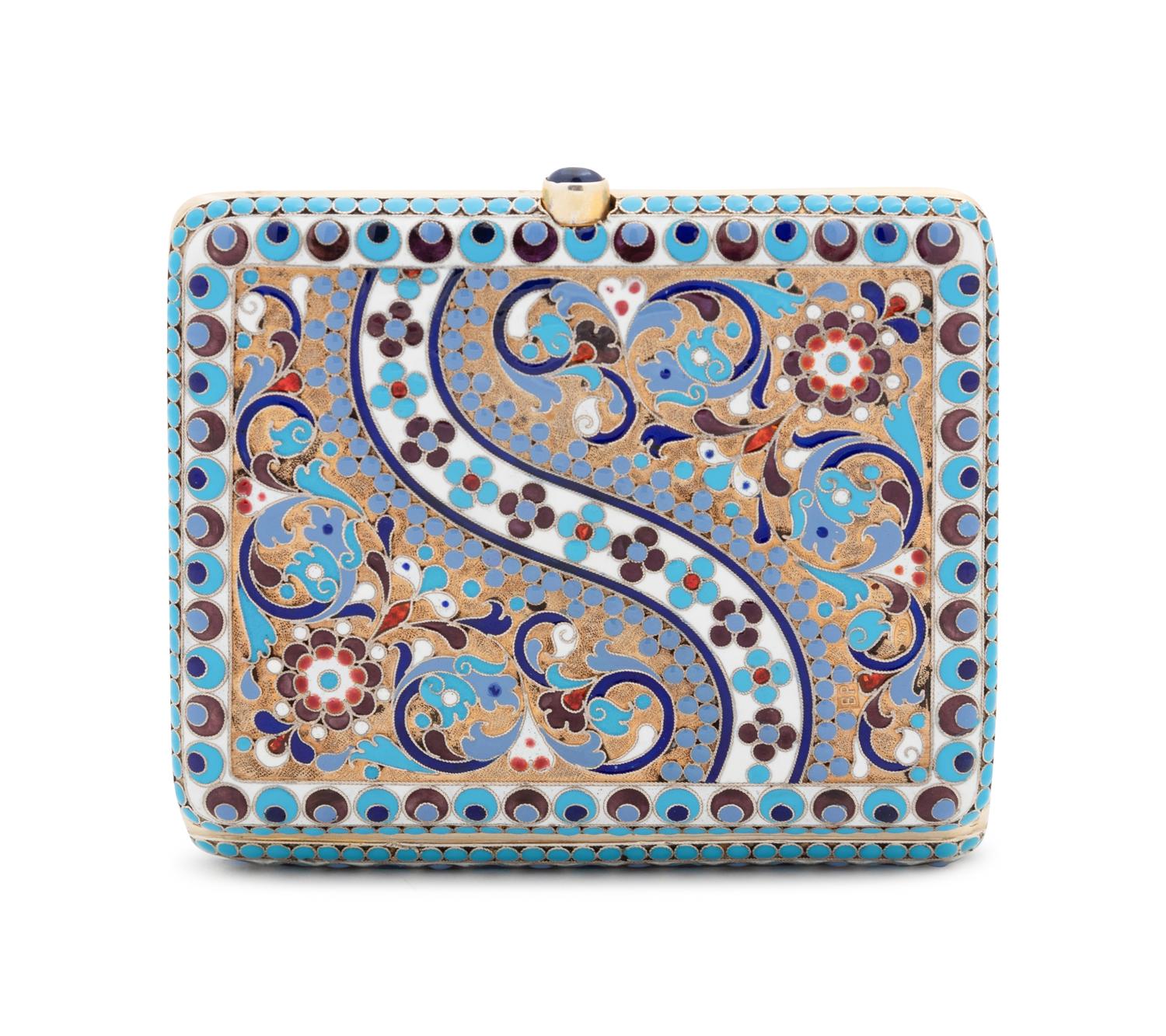 A Russian Silver-Gilt and Enameled Cigarette Case