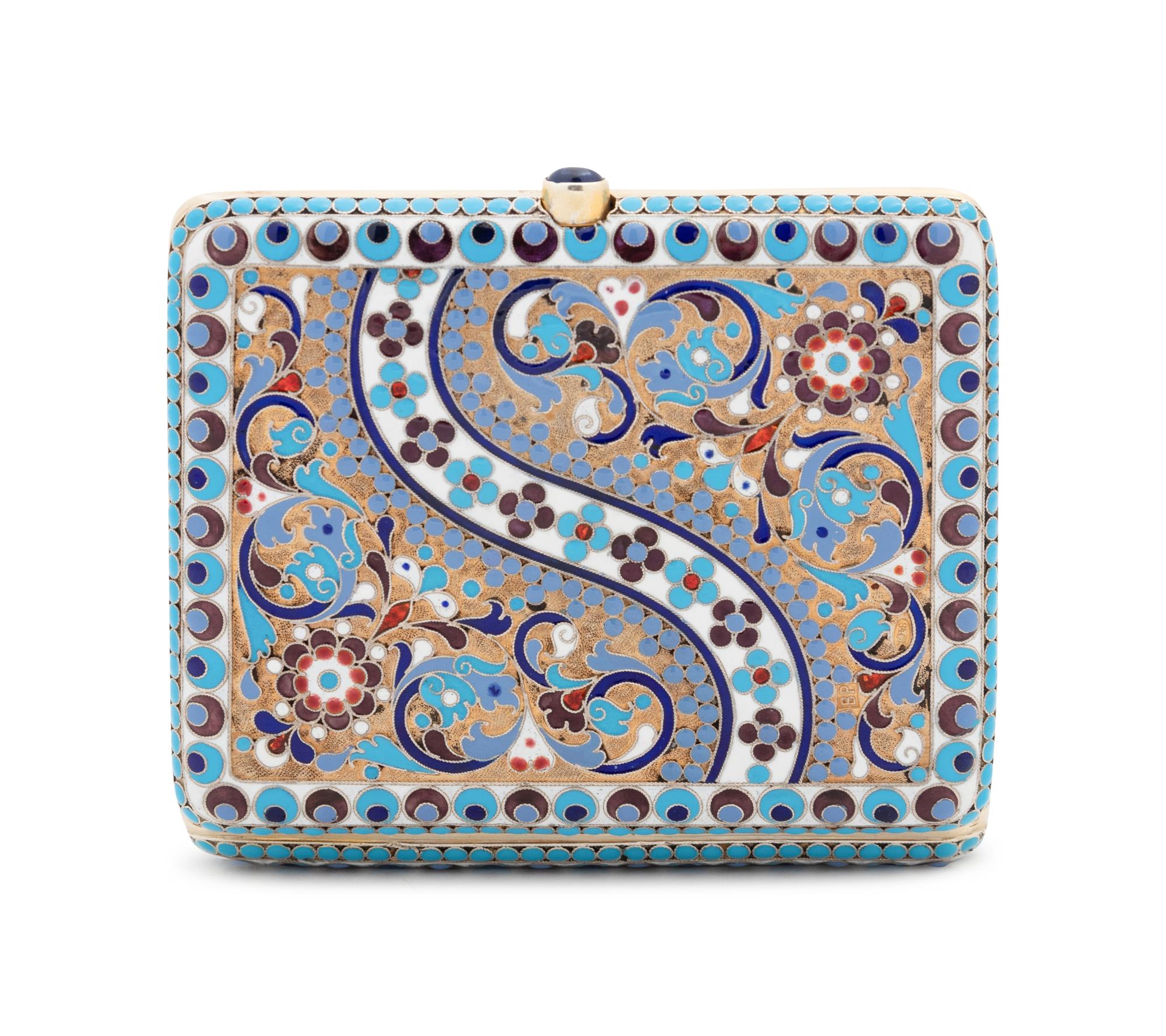A Russian Silver-Gilt and Enameled Cigarette Case