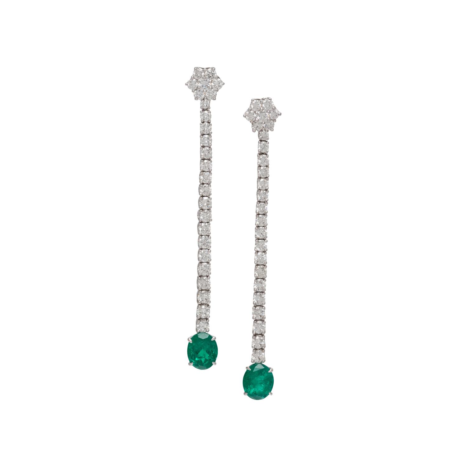 DIAMOND AND EMERALD DROP EARRINGS