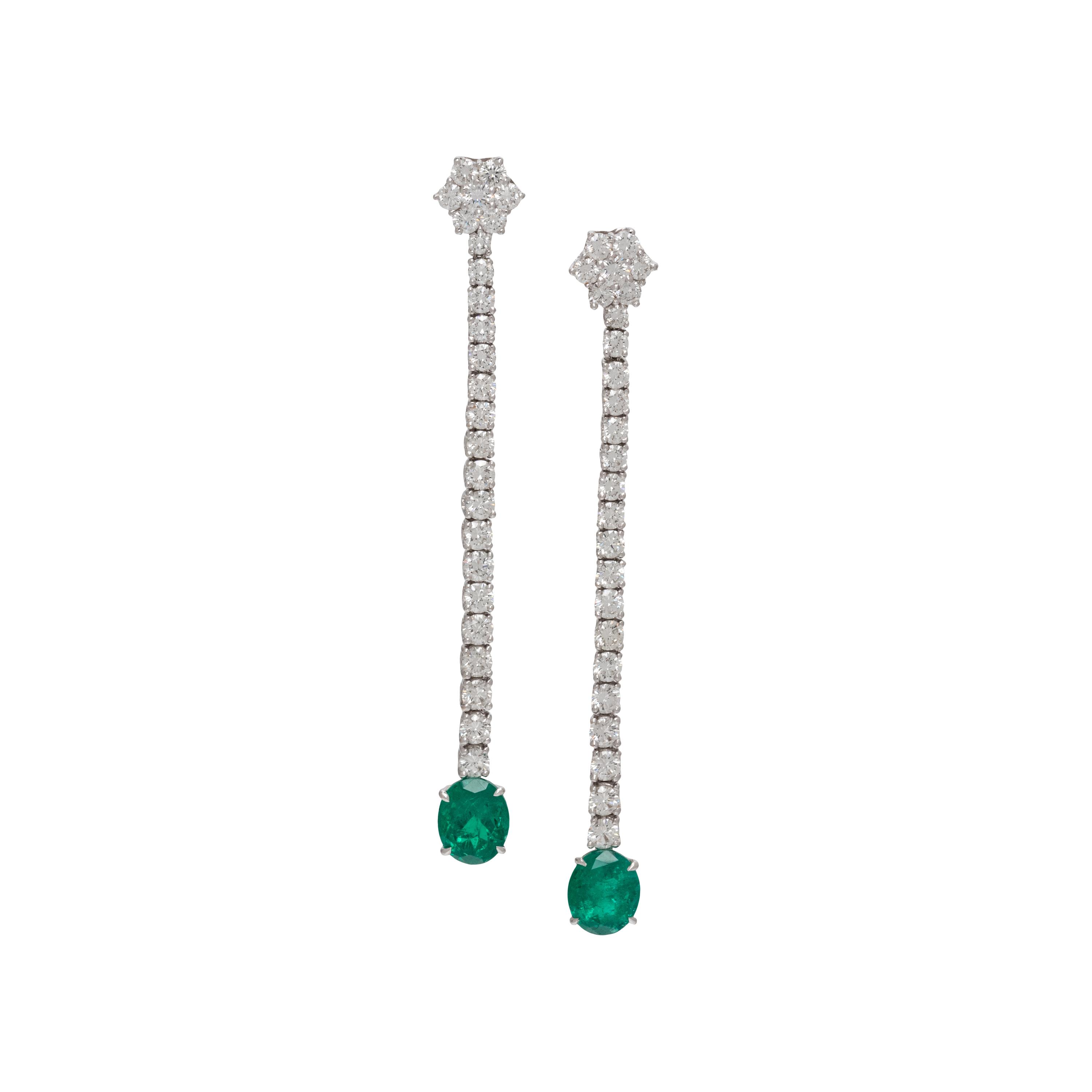 DIAMOND AND EMERALD DROP EARRINGS