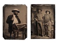 [WESTERN AMERICANA]. 3 tintypes of armed subjects, incl. frontiersman, soldier, and cowboys.