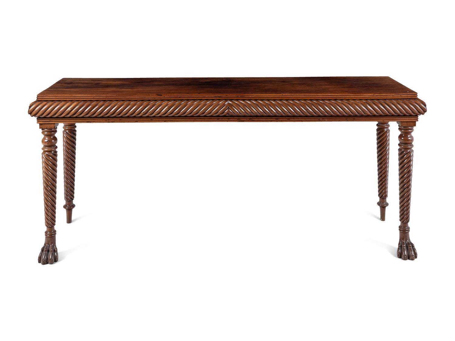 A Regency Style Carved Mahogany Console Table