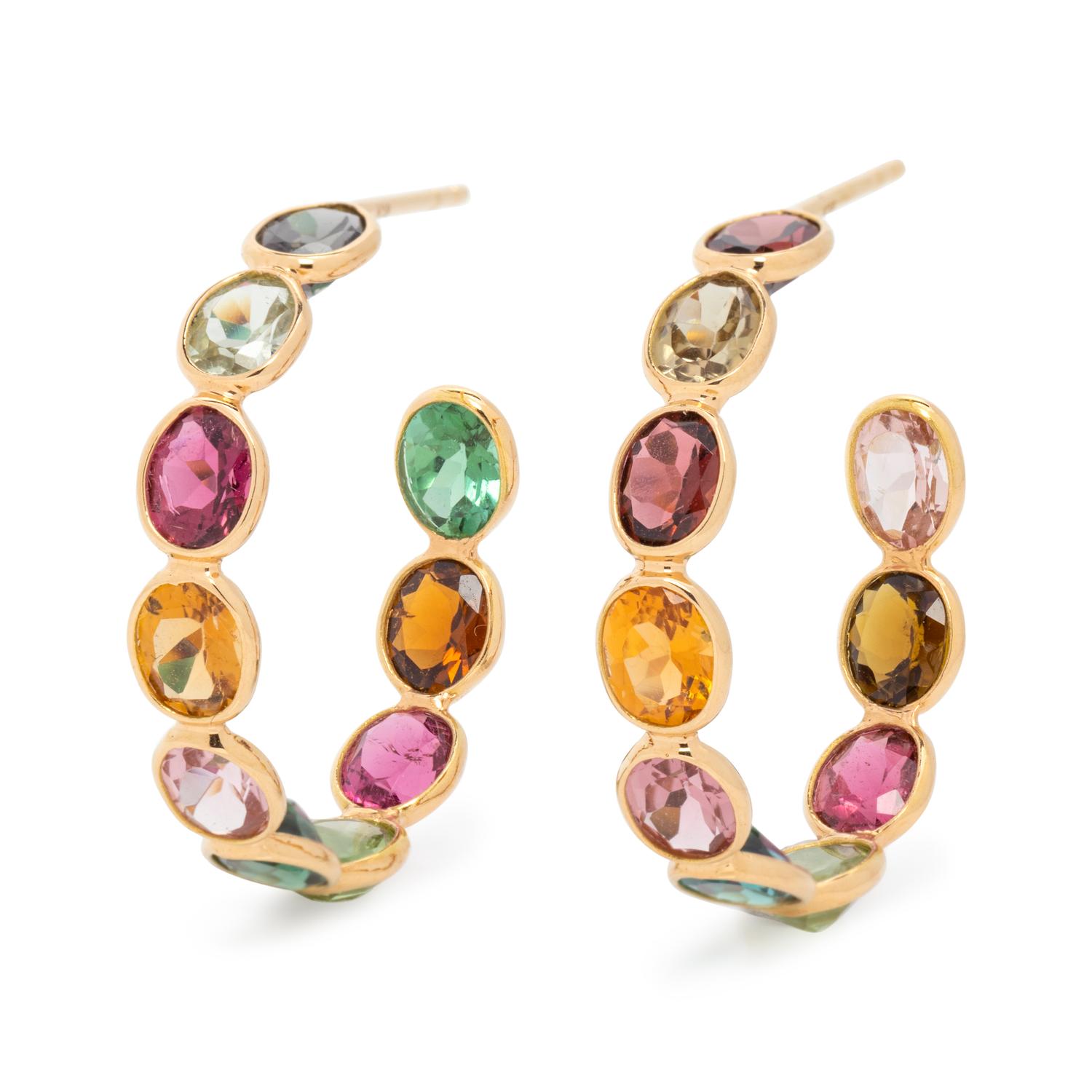MULTICOLOR TOURMALINE HOOP EARRINGS