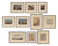 [ENGRAVINGS]. A group of 10 hand-colored views and maps, comprising:
