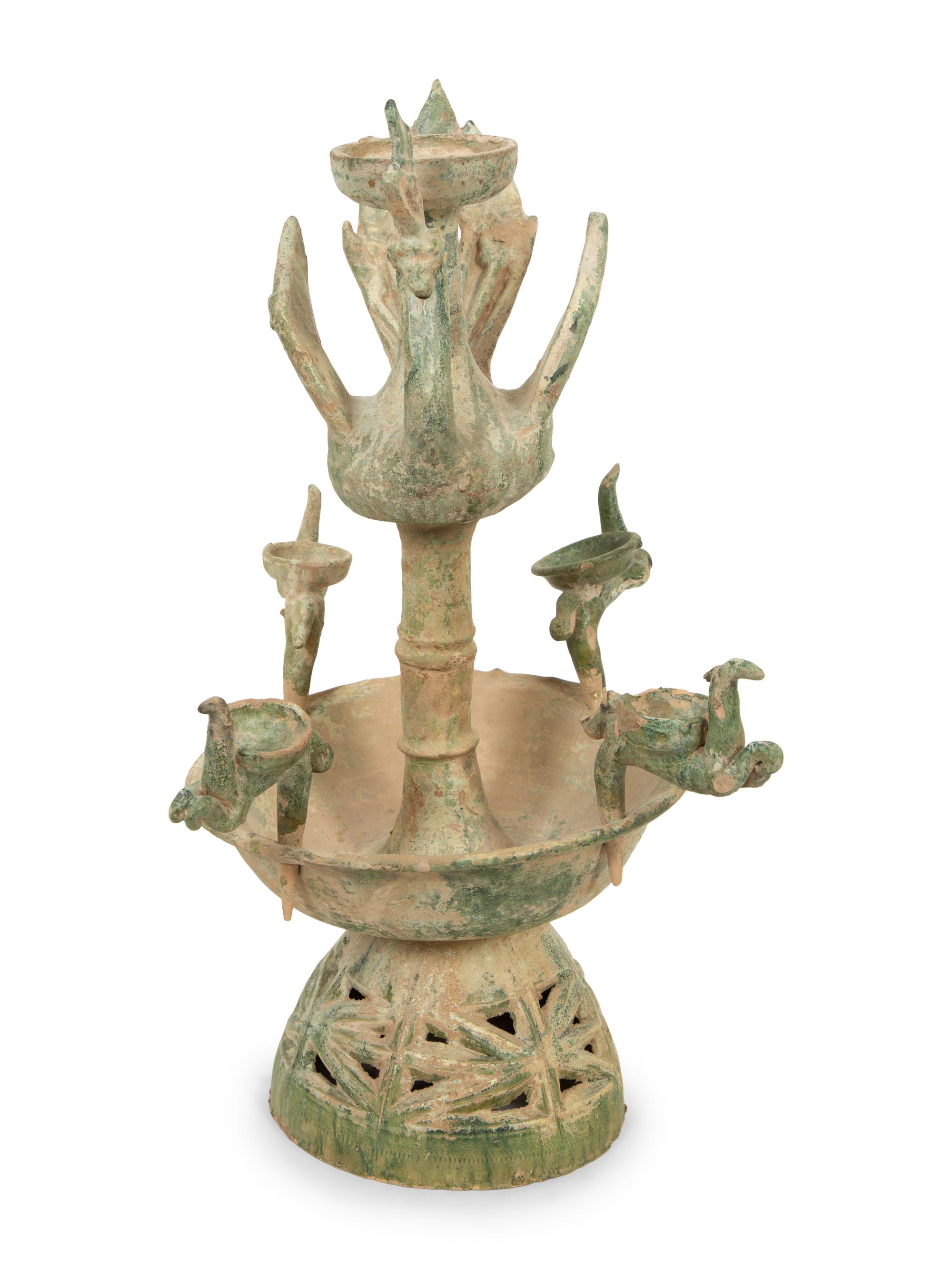 A Han Pottery Phoenix Oil Lamp