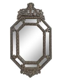 A Dutch Baroque Style Pressed Brass Mirror