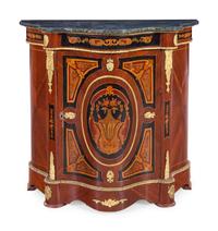 A Napoleon III Style Marquetry Marble-Top Cabinet