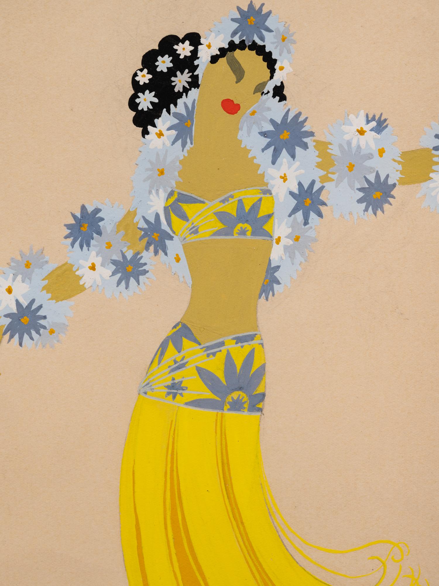 A Group of Three Costume Designs: Tableaux Mah Jongg - Vieux Chinoise , 1924; La Visite du Coulisses - Zizi Jeanmaire ; and South Sea Islands - Danseuse