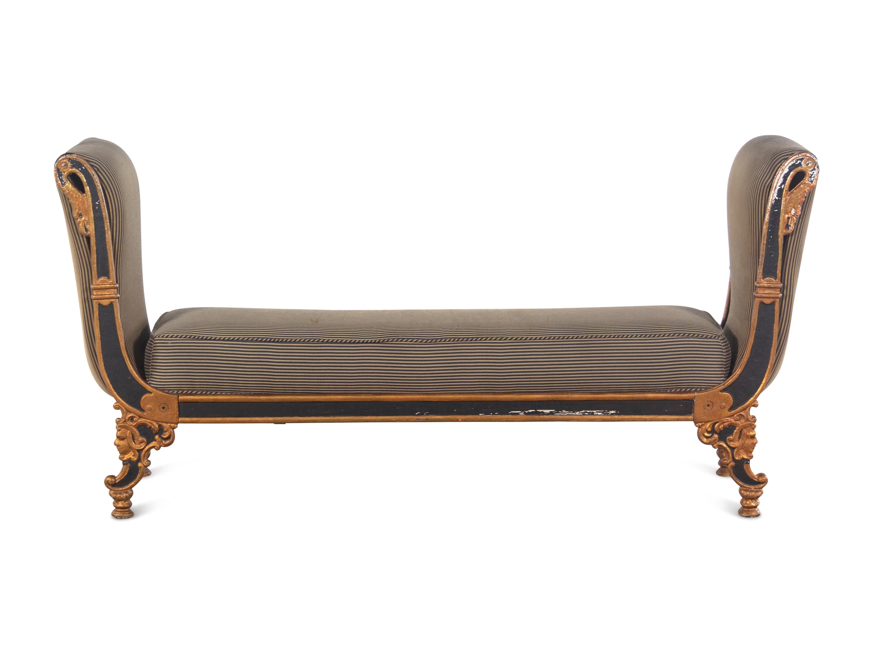 An Empire Style Painted and Parcel Gilt Metal Bench