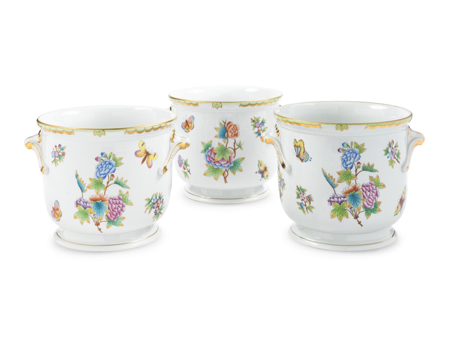 Three Herend Queen Victoria Porcelain Cache Pots