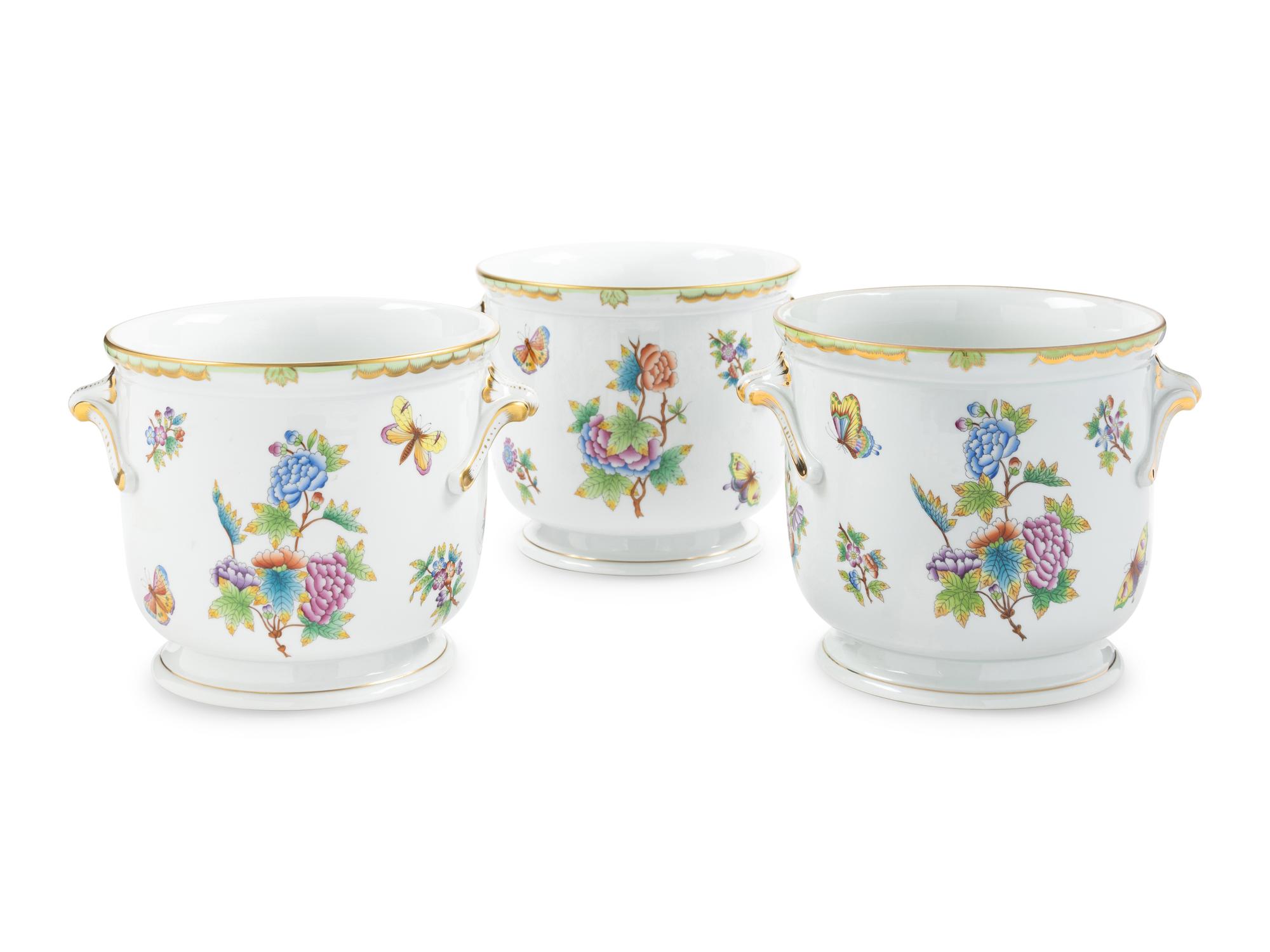 Three Herend Queen Victoria Porcelain Cache Pots