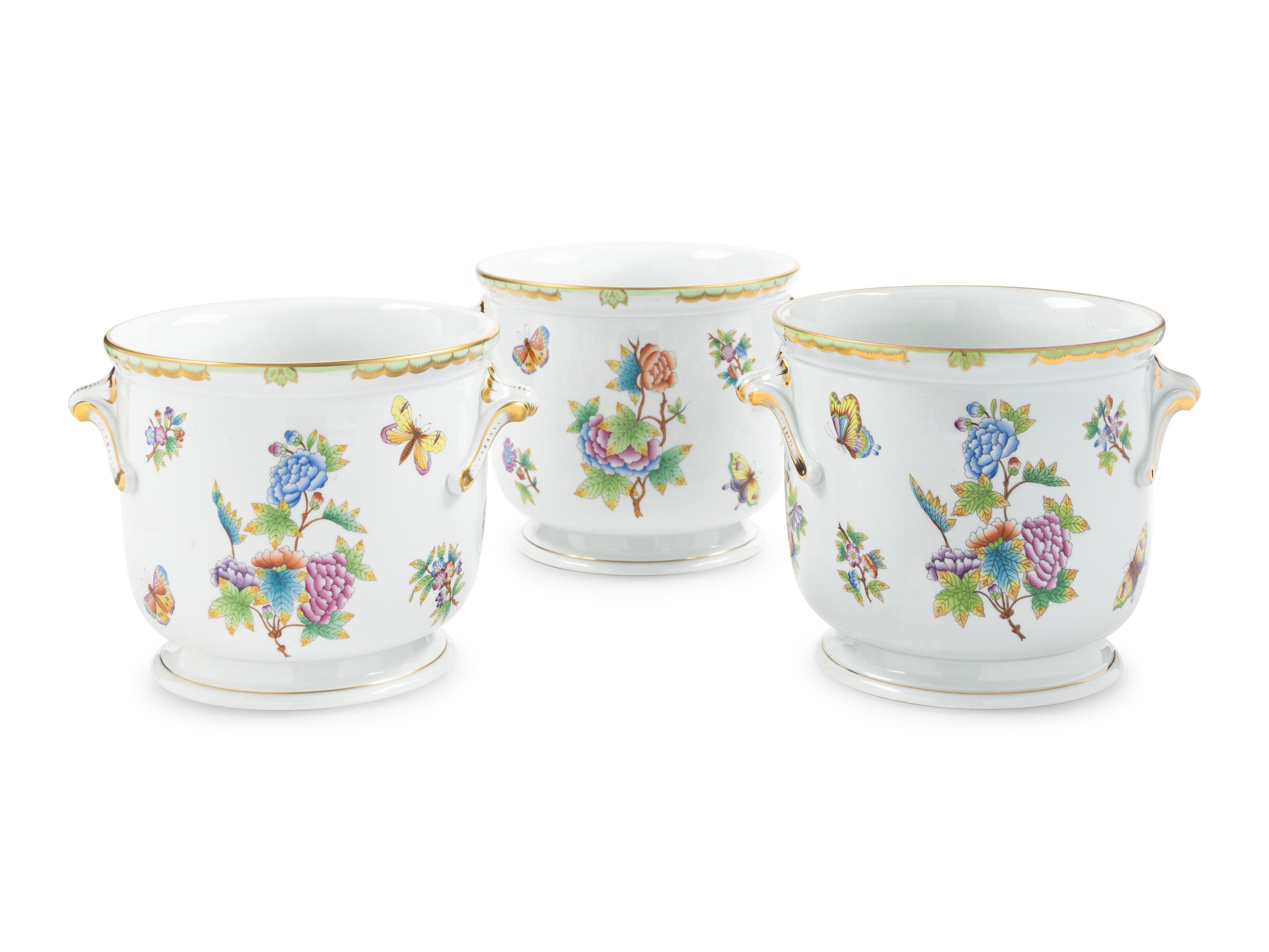 Three Herend Queen Victoria Porcelain Cache Pots