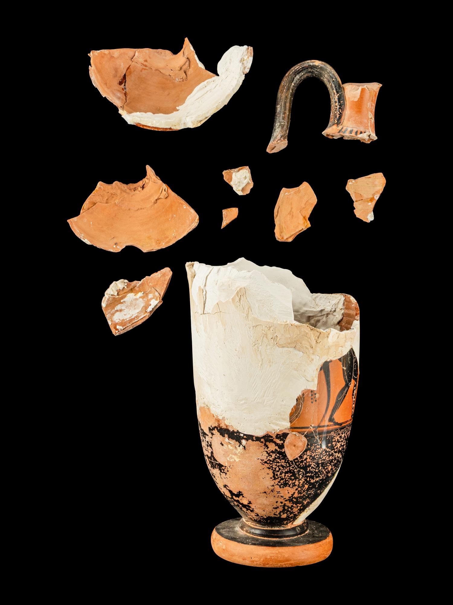 An Attic Black-Figured Fragmentary Lekythos with Satyrs Driving a Chariot