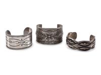 Navajo and Apache Heavily Stamped Sterling Silver and Ingot Cuff Bracelets