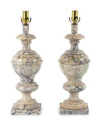 A Pair of Alabaster Finials Mounted as Lamps
