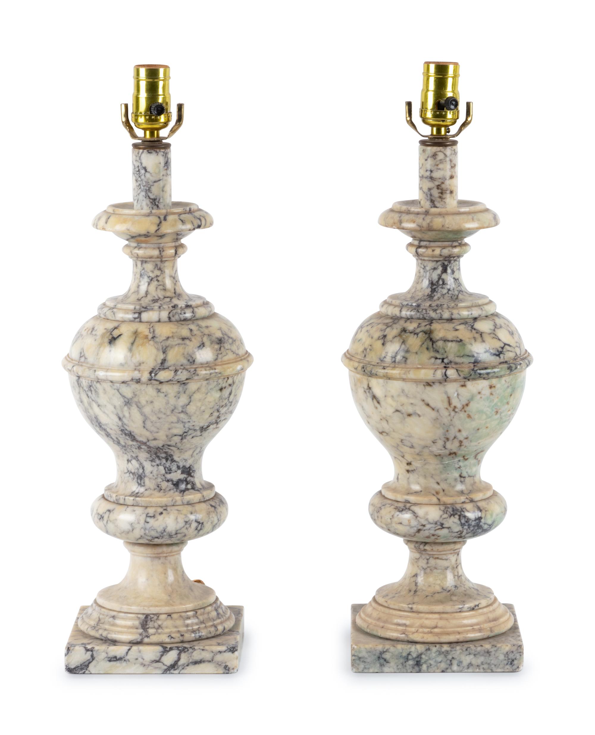 A Pair of Alabaster Finials Mounted as Lamps