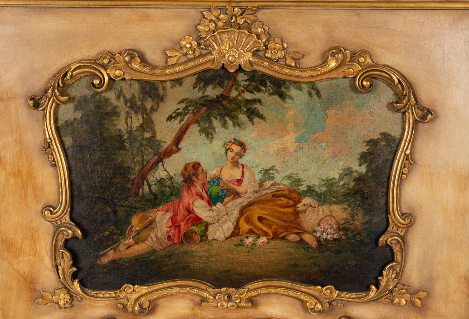 A French Painted and Parcel Gilt Trumeau Mirror