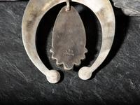 Large Sterling Silver and Royston Turquoise Squash Blossom Necklace