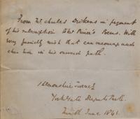[Literature] Dickens, Charles. Autograph Note