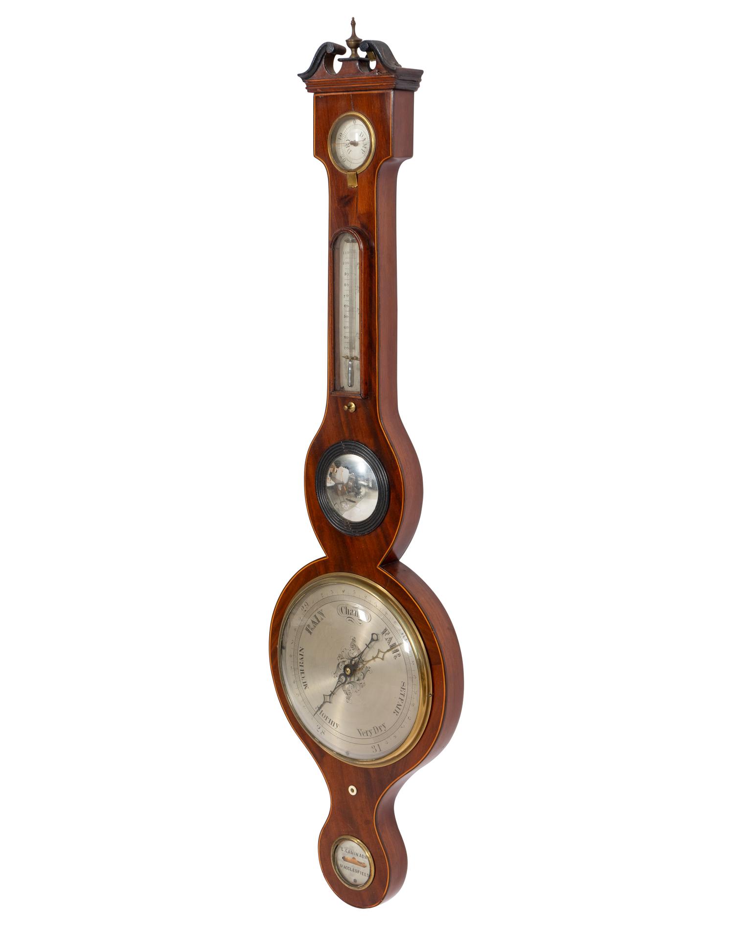 A George III Mahogany Wheel Barometer and Thermometer