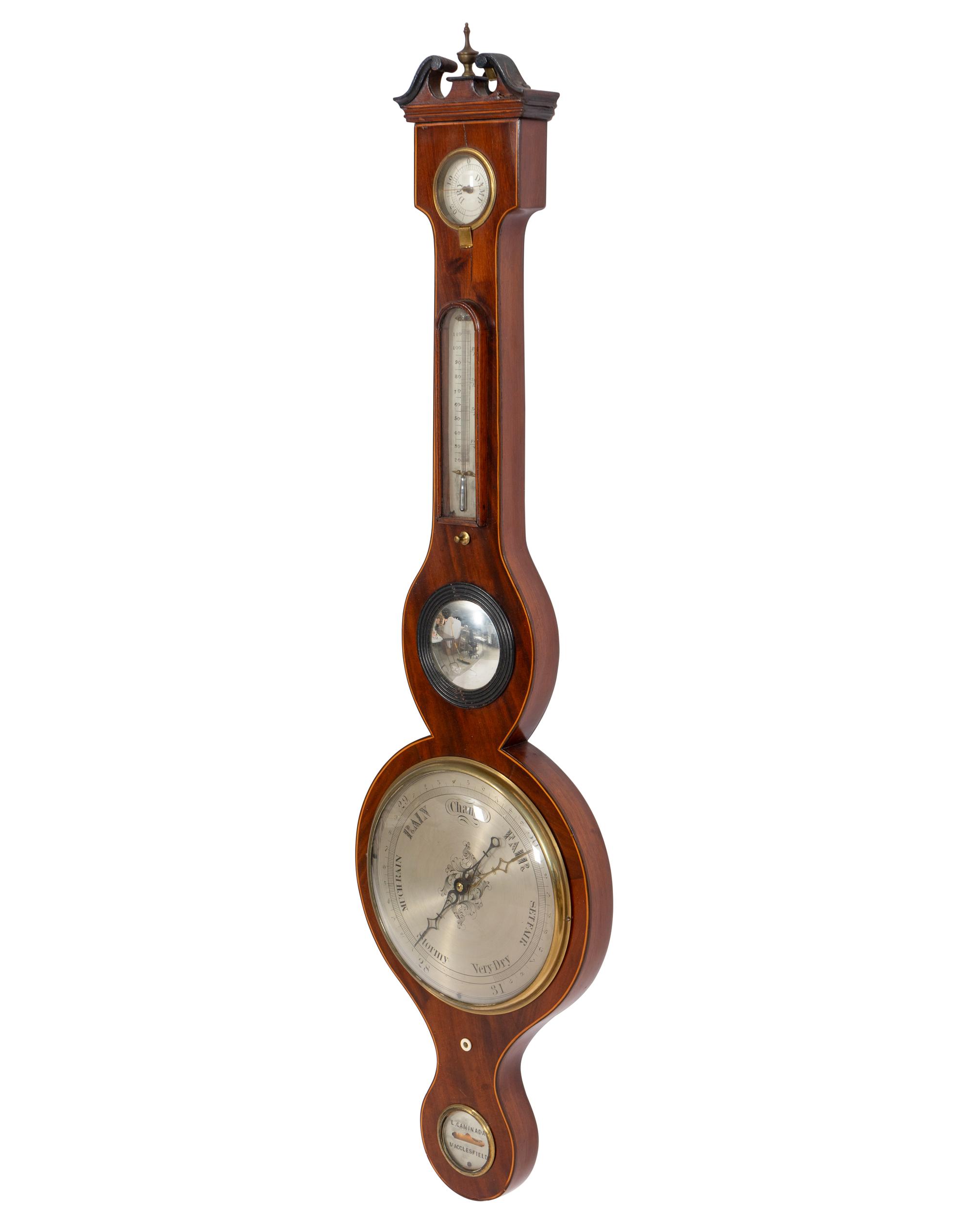 A George III Mahogany Wheel Barometer and Thermometer