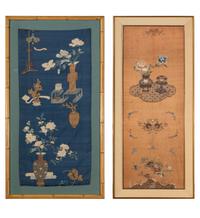 Two Chinese 'Bogu' Silk Panels